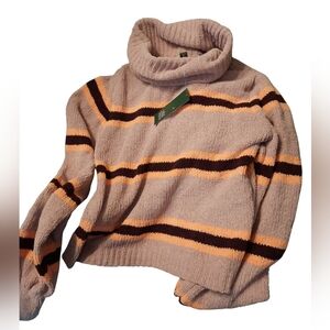 NWT Wild Stables Med Striped Turtleneck Sweater - Brown and Tan